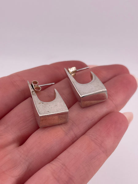 sterling silver Espo chunky stoneless J shaped post earrings