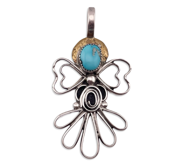 sterling silver & brass R. Chee turquoise pendant