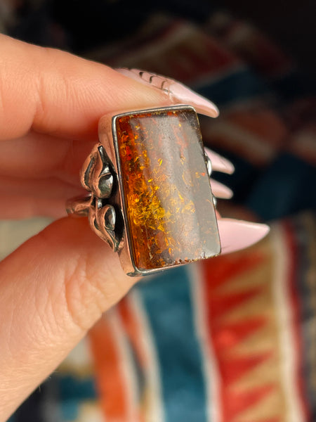 size 6.5 sterling silver amber rectangle ring **AS IS**