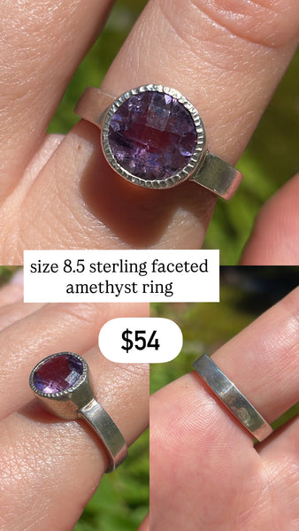 RESERVED PRIVATE LISTING -- sterling silver faceted amethyst ring A3
