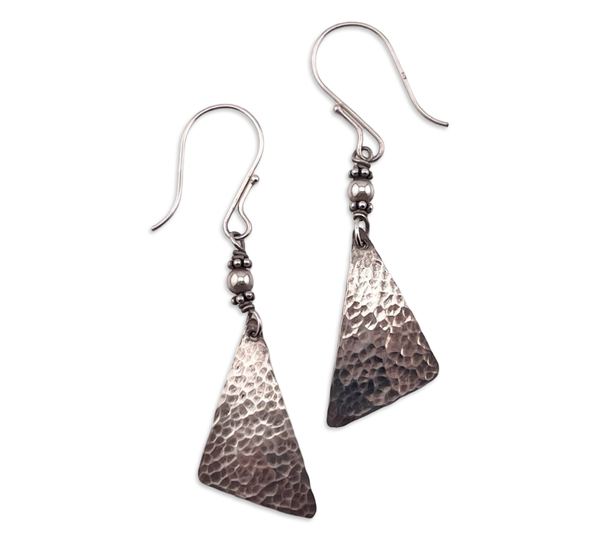 sterling silver hammered triangle hook dangle earrings