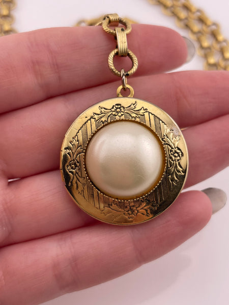 costume 1928 vintage faux pearl locket necklace