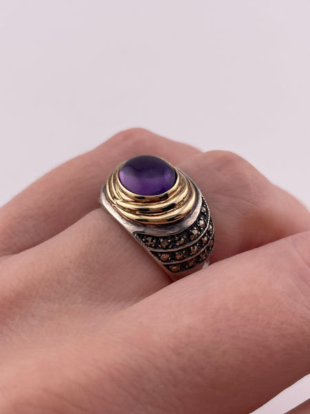 size 6 sterling silver & 14k gold amethyst marcasite ring