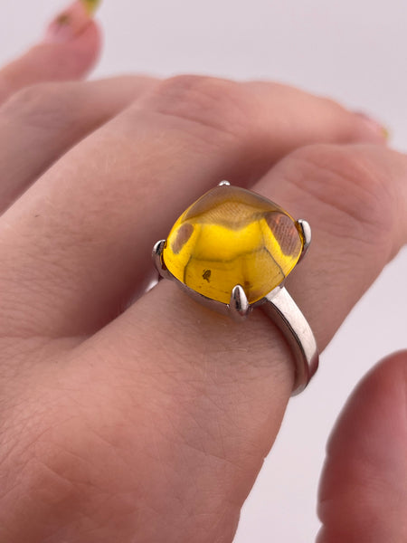 size 8 sterling silver rhodium plated orange glass ring