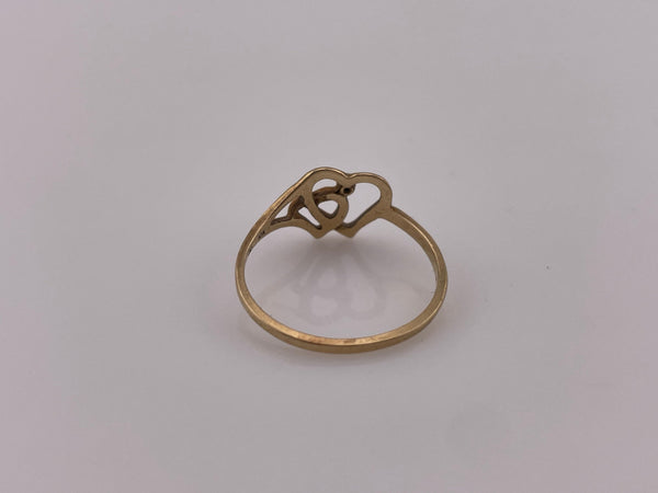 size 6.75 10k yellow gold double heart diamond ring