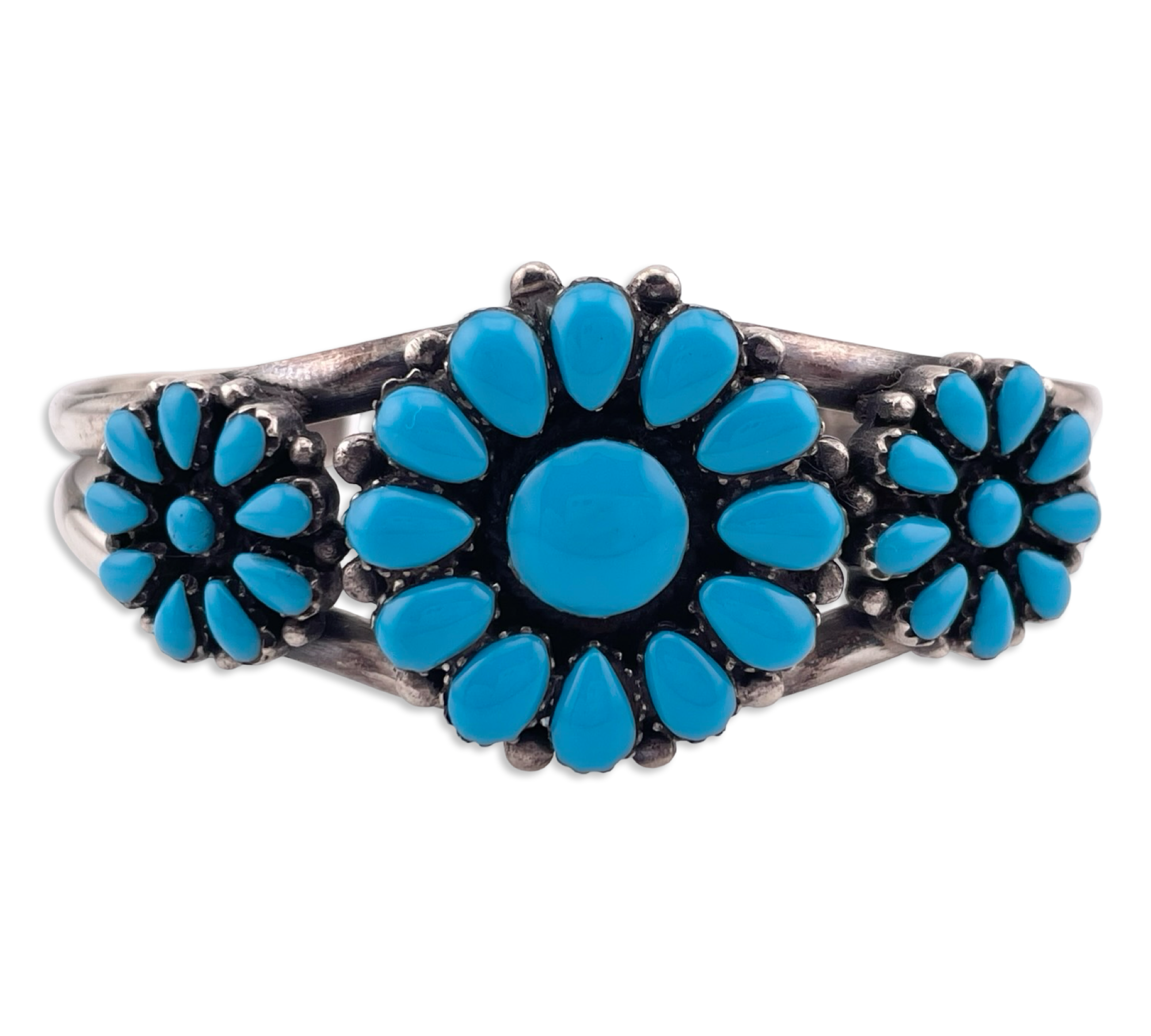 sterling silver synthetic turquoise cluster cuff bracelet