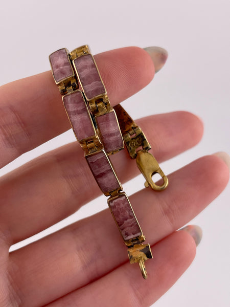 sterling silver gold plated 7 3/4" rhodochrosite link bracelet