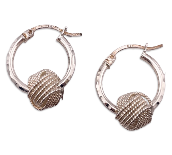 sterling silver ball knot enhancer etched hoop earrings earrings