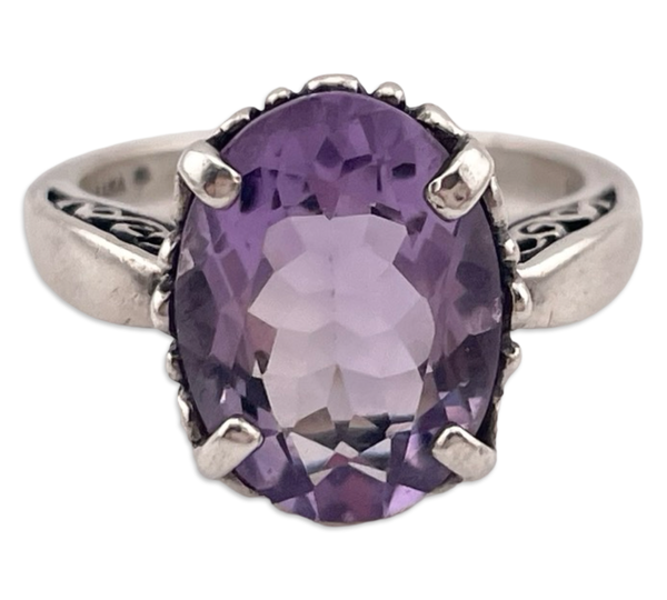size 8 sterling silver Kabana faceted amethyst swirl design ring