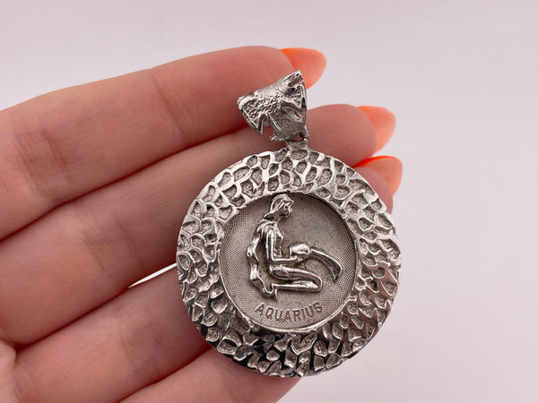 sterling silver large Aquarius the Water Bearer zodiac sign pendant