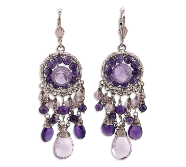 sterling silver amethyst bead hook dangle earrings
