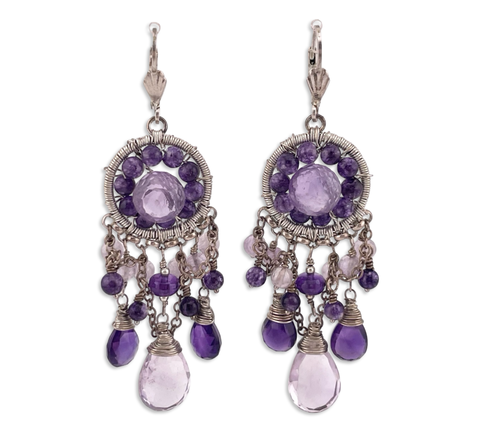 sterling silver amethyst bead hook dangle earrings