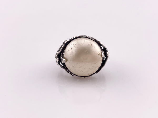 size 4.25 sterling silver faux pearl leaf flower ring ***AS IS***