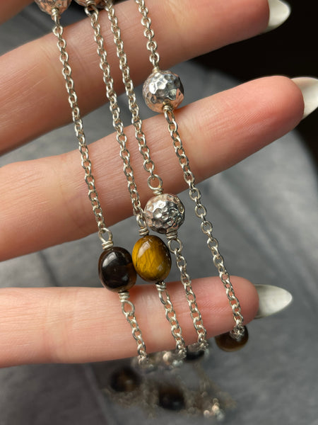 sterling silver 36" tiger's eye spacer necklace