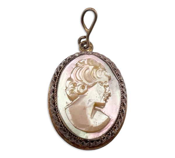 800 silver carved shell cameo pendant