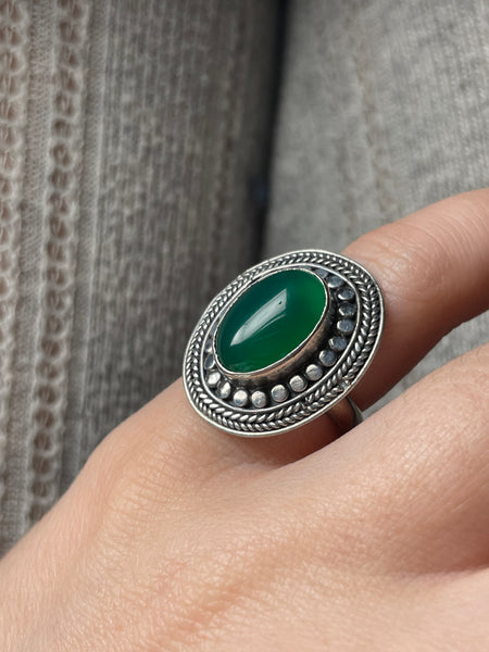 size 6.5 sterling silver green onyx ring