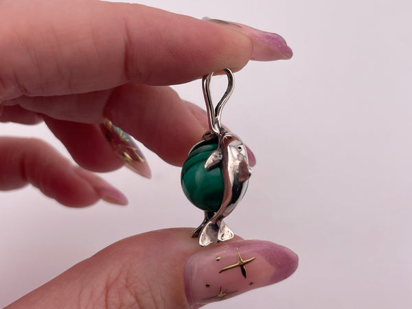sterling silver dolphins malachite orb pendant