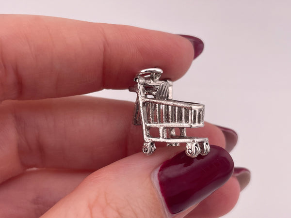sterling silver rhodium plated shopping cart pendant