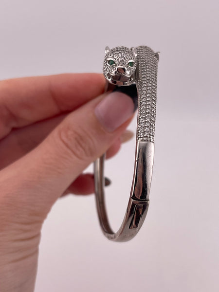 sterling silver rhinestone panther hinge bangle bracelet