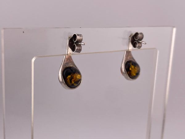 sterling silver double sided yellow orange amber post earrings