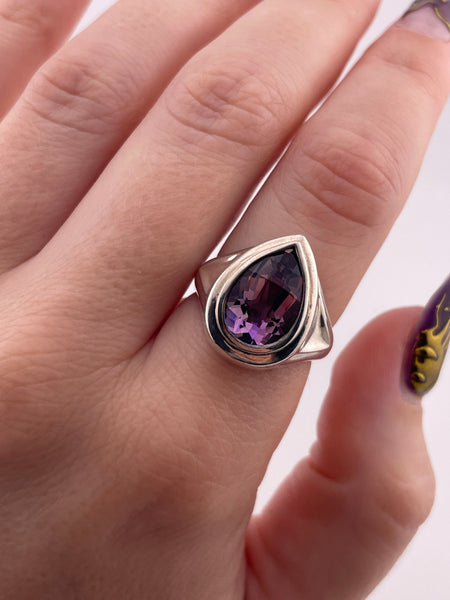 size 7.5 sterling silver faceted pear shaped amethyst ring