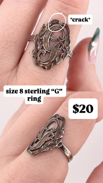 RESERVED PRIVATE LISTING -- sterling silver 'G' ring A8
