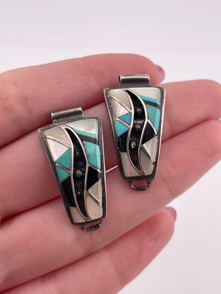 sterling silver multi-stone inlay watch tips ***AS IS***