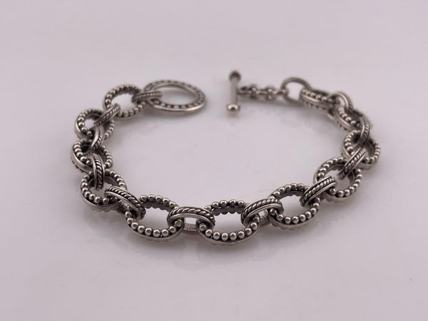 sterling silver heavy textured chain toggle clasp link bracelet