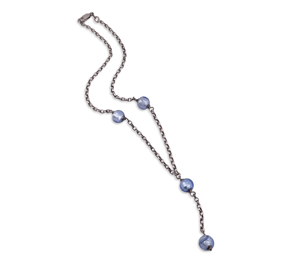 sterling silver 16-1/2" blue glass lariat necklace