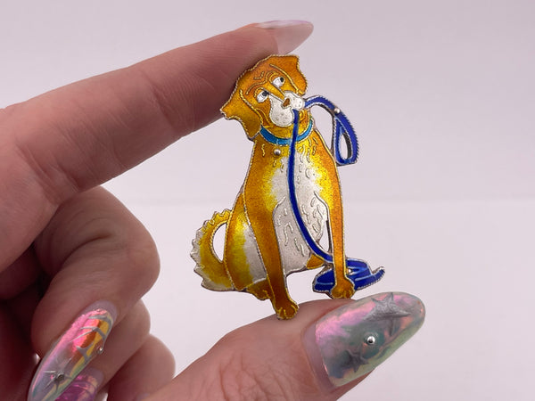 sterling silver enamel dog brooch pin