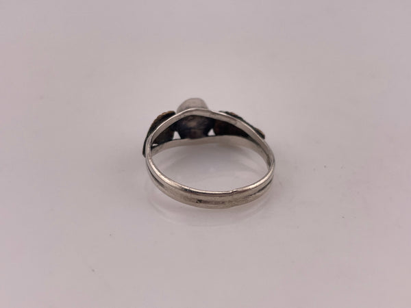 size 8.5 sterling silver & brass turquoise leaf ring