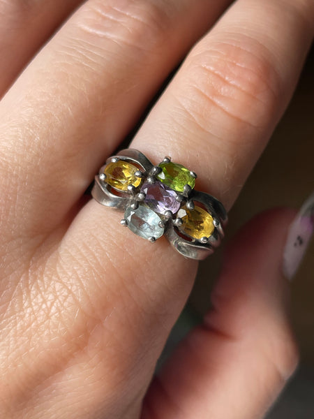 size 8.25 sterling silver multi-gemstone ring