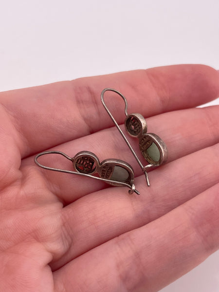 sterling silver nephrite hook dangle earrings