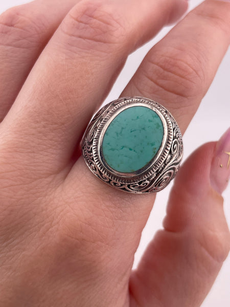 size 10 sterling silver chunky synthetic turquoise ring