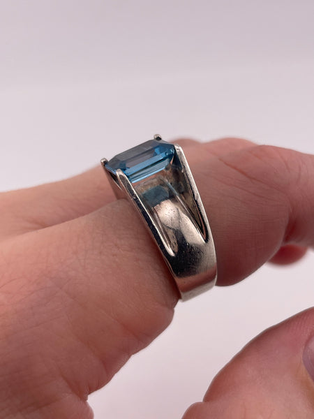 size 6.75 sterling silver faceted blue topaz prong setting ring