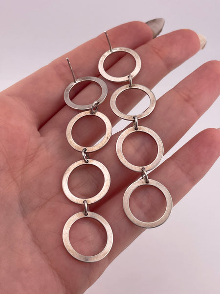 sterling silver 2-7/8" circles post dangle earrings