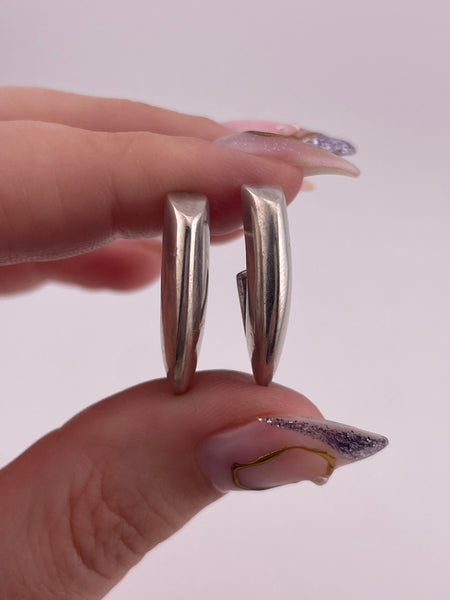 sterling silver chunky stoneless J shaped post earrings