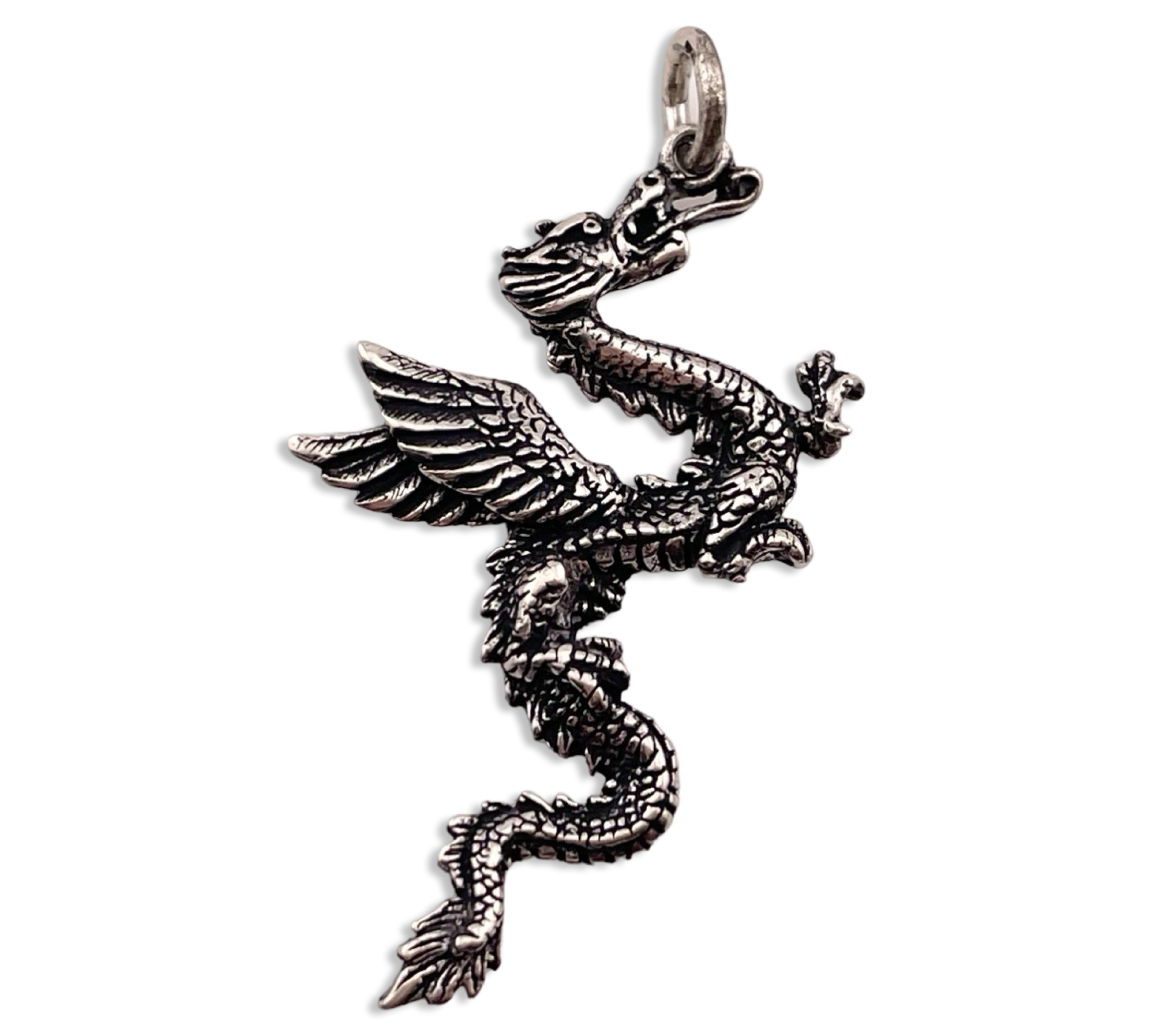 sterling silver dragon facing left pendant