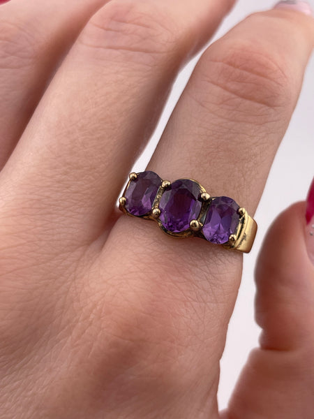 size 10 sterling silver gold plated simulated purple sapphire ring