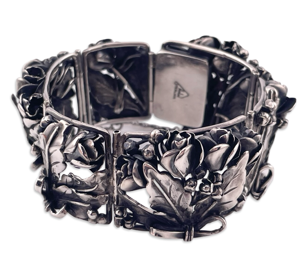 sterling silver 1930s-1950s Hobe heavy stoneless flower floral bracelet **AS IS**