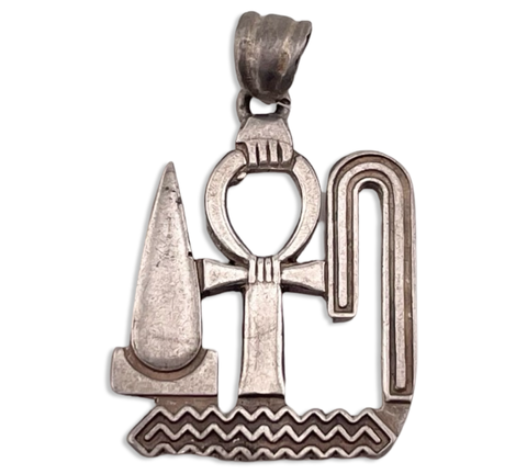 NOT STERLING - silver toned Egyptian ankh pendant