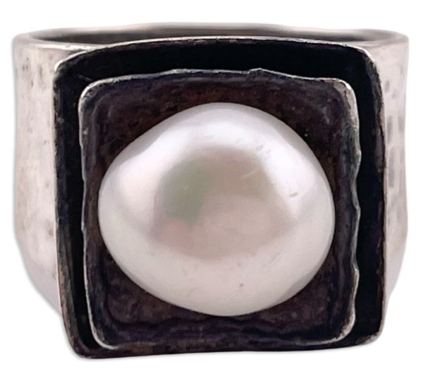 size 6.5 sterling silver Silpada pearl hammered textured ring