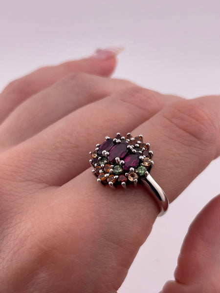 size 8.25 sterling silver faceted multi-gemstone ring