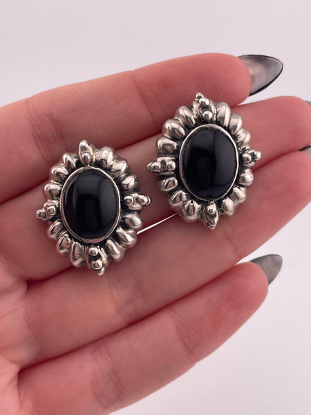 sterling silver synthetic onyx post earrings *non-sterling posts*