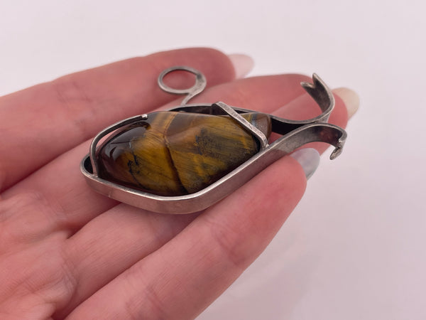 sterling silver artisan tiger's eye fish pendant