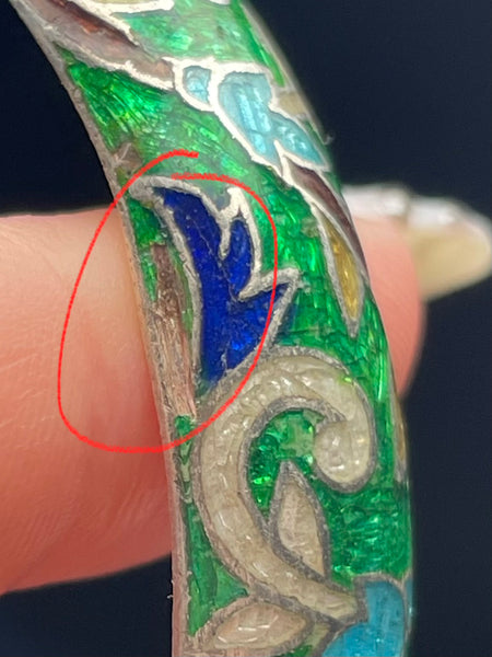 sterling silver 8" enamel scroll leaf bangle bracelet