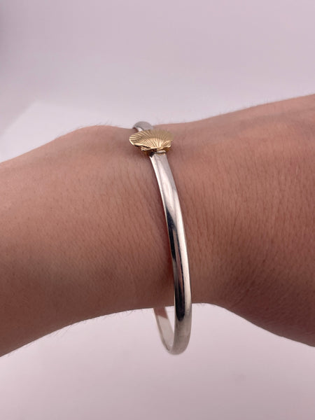 sterling silver & gold plated scallop shell hinge bangle bracelet
