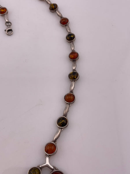 sterling silver 18 3/4" amber necklace
