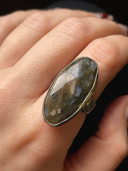 size 9 sterling silver artisan rustic faceted agate(?) ring
