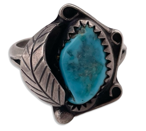 size 6.5 sterling silver turquoise leaf ring